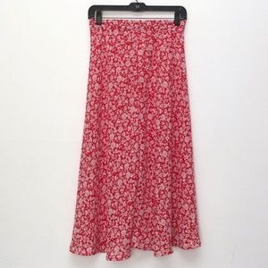 Red and white floral midi skirt